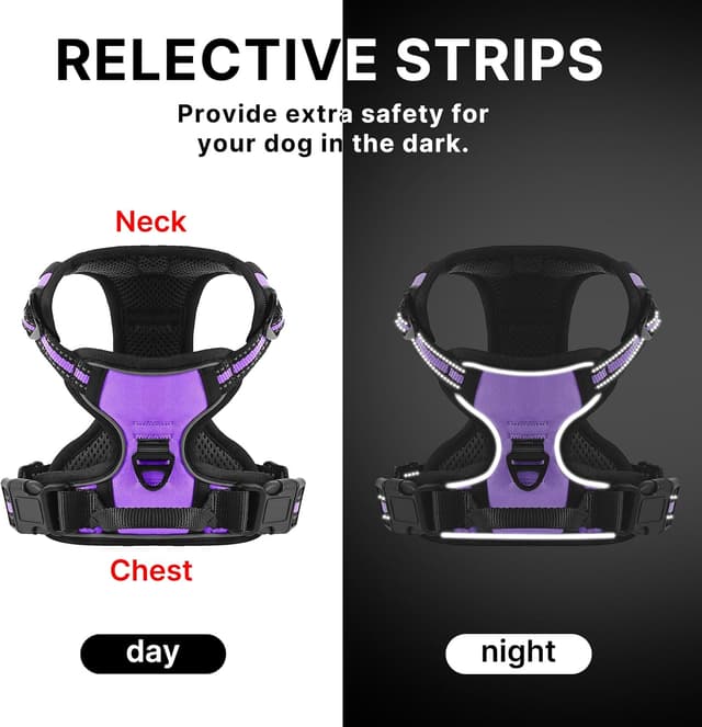Detalle de Belababy reflective no-pull dog harness (Purple, Size S) with front clip and control handle