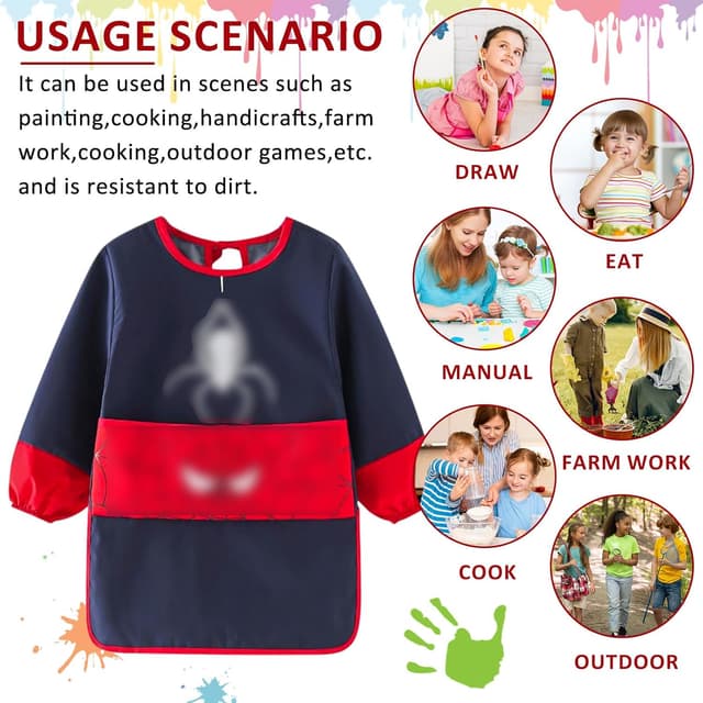 Detalle 2 de Grembiule da pittura per bambini 3-7 anni impermeabile con maniche lunghe e regolabile