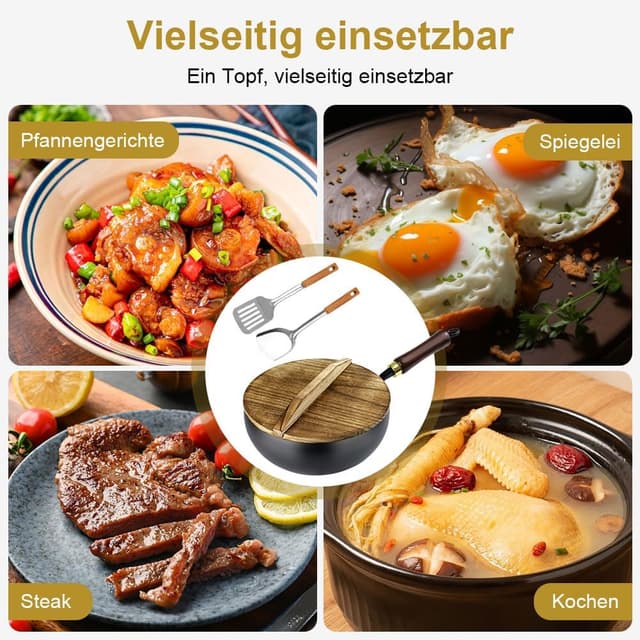 Thumbnail 6 de Fosoloni Japanische Eisenpfanne mit Holzdeckel-Set (Eisen, unbeschichtet, antihaftfrei)