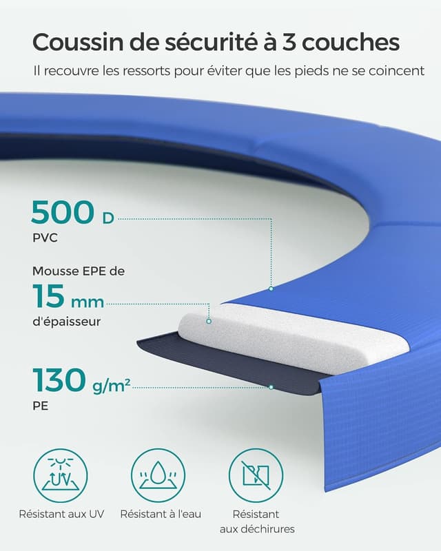 Detalle de Trampoline extérieur enfant SONGMICS diamètre 366 cm : filet de protection, coussins de sécurité et échelle
