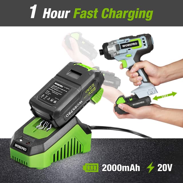 Detalle de Batteria WORKPRO 20V 2,0Ah agli ioni di litio da 430 g (compatibile solo con elettroutensili WORKPRO 20V)