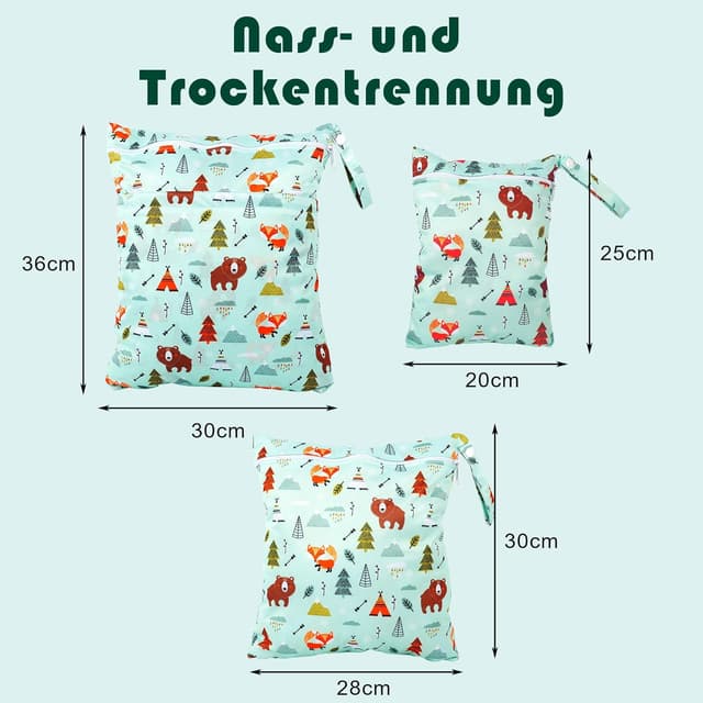 Thumbnail 5 de Rinfency Wetbag Set (3-teilig) „Zoo“ – große nasse Täsche für Kindergarten, Schwimmen & Windeln