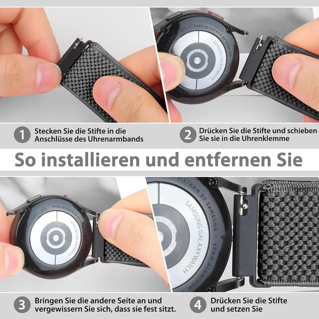 Detalle de SHIJZWD elastisches Uhrenarmband mit Schnellverschluss (16–24 mm) – Nylon-Loop für Sport & Alltag
