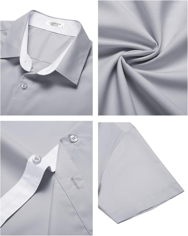 Detalle 1 de COOFANDY men’s short sleeve regular fit dress shirts (wrinkle-free) for summer & business casual
