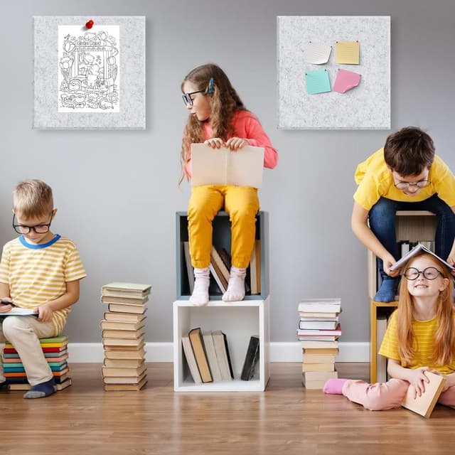 Detalle de DASIAUTOEM Filz Pinnwand-Set (6 Stück) 30 x 30 cm – Kork-/Kleidboard-Optik für Büro, Schule & Zuhause (Silbergrau)