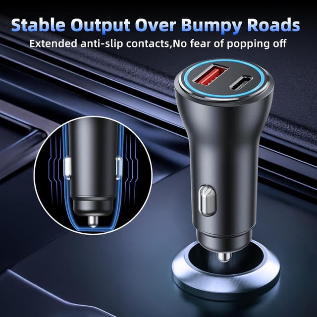 Detalle de Caricatore Auto 2 Porte Metallo 48W USB‑C PD 30W + USB-A QC3.0 18W per accendisigari 12V/24V