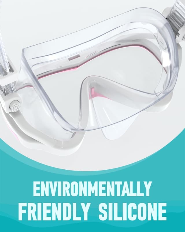 Detalle de RIOROO Taucherbrille Kinder (Panorama 180°, anti-Nebel) mit Nasenbekleidung – für Jungen & Mädchen 4–14