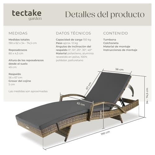 Detalle de TecTake® Tumbona Jardín Ratán y Aluminio ☀