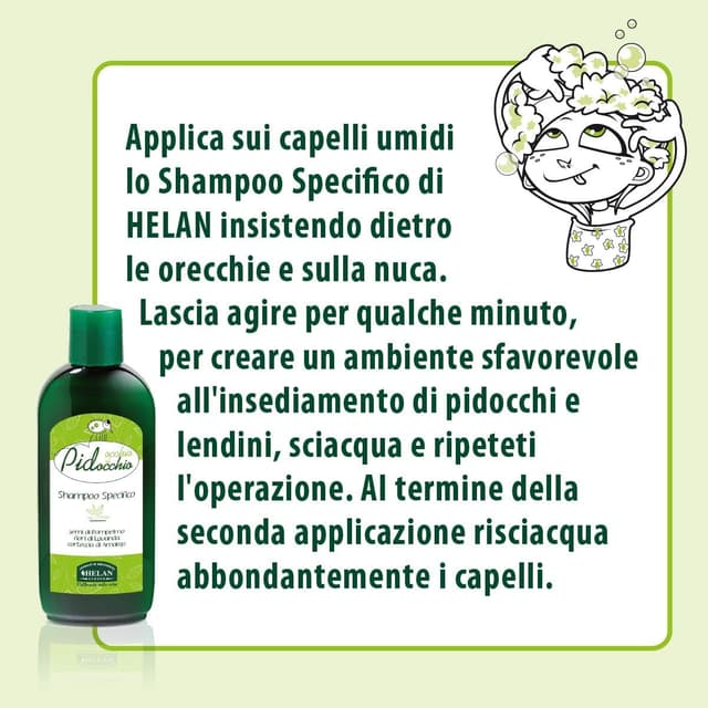 Detalle 2 de Helan Occhio al Pidocchio Shampoo Pidocchi e Lendini Forte – trattamento per pelli sensibili, oli vegetali e lavanda, 200 ml