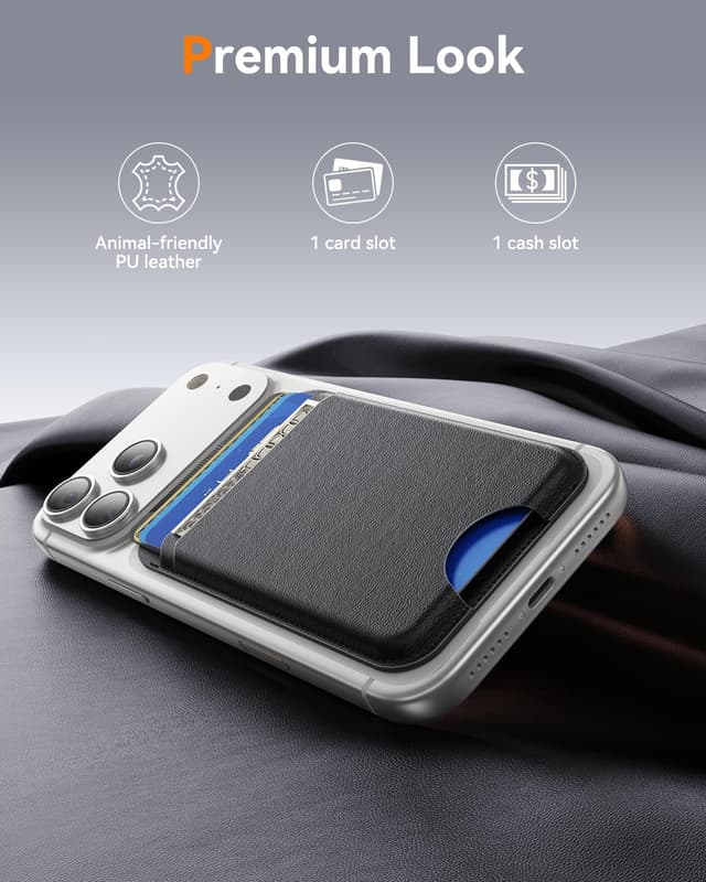 Detalle de Fanseesy MagSafe Wallet 5 Card Holder (Slim Leather Magnetic Wallet) – Black