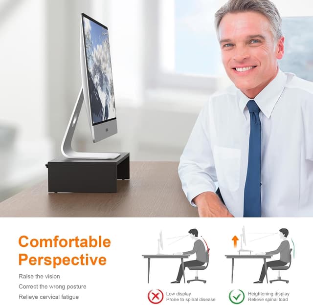 Detalle de GRIFEMA Monitorständer mit 10,4 cm Höhe und Unterbau (für Monitor, Laptop, iMac, PC) – Schwarz