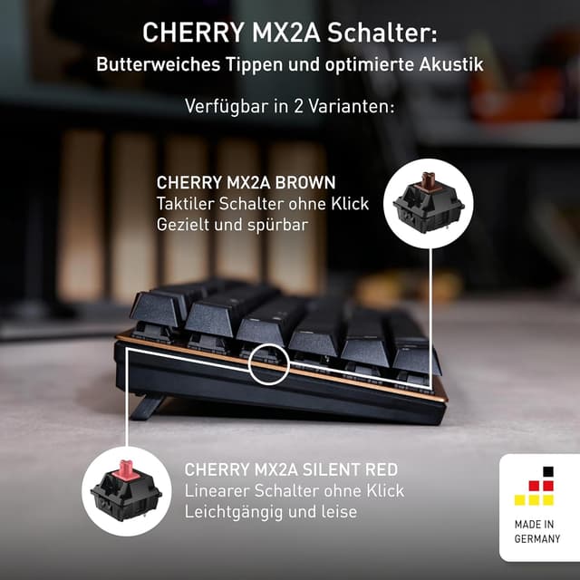 Thumbnail 1 de CHERRY KC 200 MX (QWERTZ) mechanische Office-Tastatur mit MX2A Brown, Kabel & eloxierter Metallplatte – schwarz/bronze