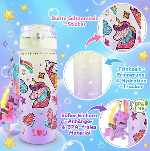 Detalle de Sanilinwild DIY-Bastelset: Wasserflasche mit Einhorn-Motiv & Freundschaftsarmband (zum Gestalten)