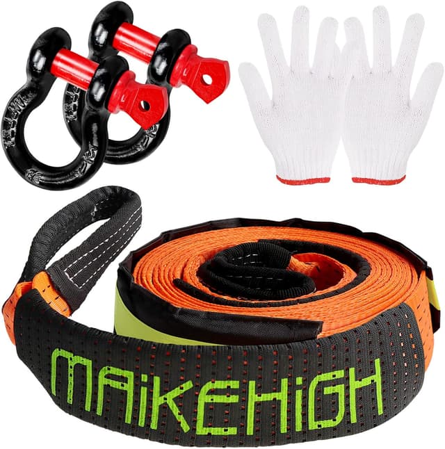 Detalle de MAIKEHIGH Tow Rope 5m x 5cm (10 Ton / 22,000 Lbs) Off-Road Recovery Strap with Gloves and Shackles