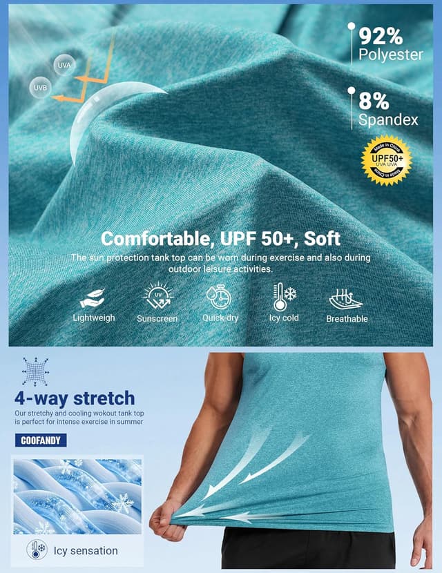 Detalle 2 de COOFANDY Men’s Dry Fit Workout Tank Top with UPF 50+ (Sleeveless Gym & Running Muscle Shirt)
