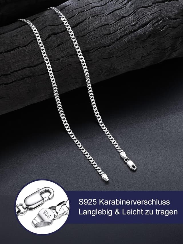 Detalle 2 de Bandmax 925 Silber Panzerkette Herren/Damen (3/5 mm) in Sterling Silber – inkl. Geschenkbox, Längen 36–71 cm