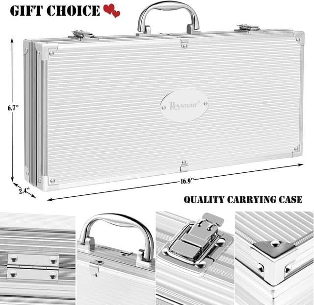 Detalle de ROMANTICIST 29pcs BBQ Grill Tool Set with Thermometer, Stainless Steel Utensils & Travel Case