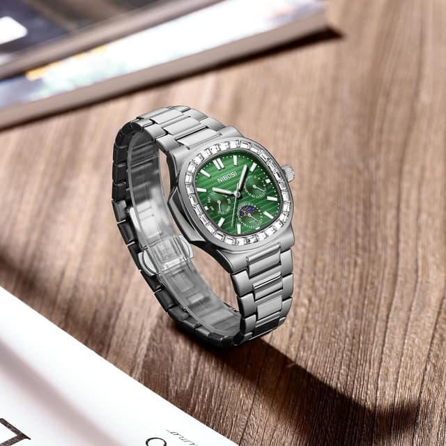 Detalle de NIBOSI Orologio da polso uomo analogico al quarzo multifunzione con cronografo, fase lunare e impermeabile 3 ATM