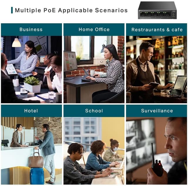 Detalle 1 de TP-Link LS105GP 5-Port Gigabit PoE+ Switch (4x PoE+) with 65W total power budget