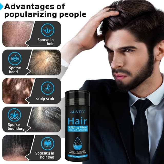 Detalle de ALIVER Hair Fibers for Thinning Hair (Extra Spray Applicator) — Black Hair Powder Bald Spot Cover Up