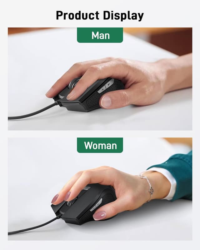 Detalle de Acer kabelgebundene PC-Maus mit 3200 DPI, 4 DPI-Stufen und 6 Tasten – Plug & Play per USB-Kabel (1,5 m)