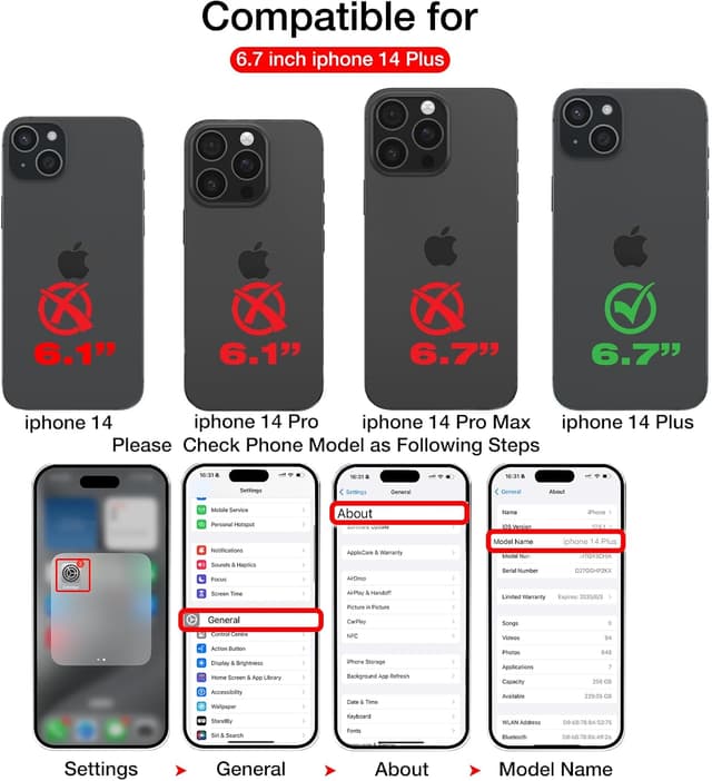 Detalle de KSELF Leather Case for iPhone 14 Plus with Built-in Invisible Kickstand (Brown)