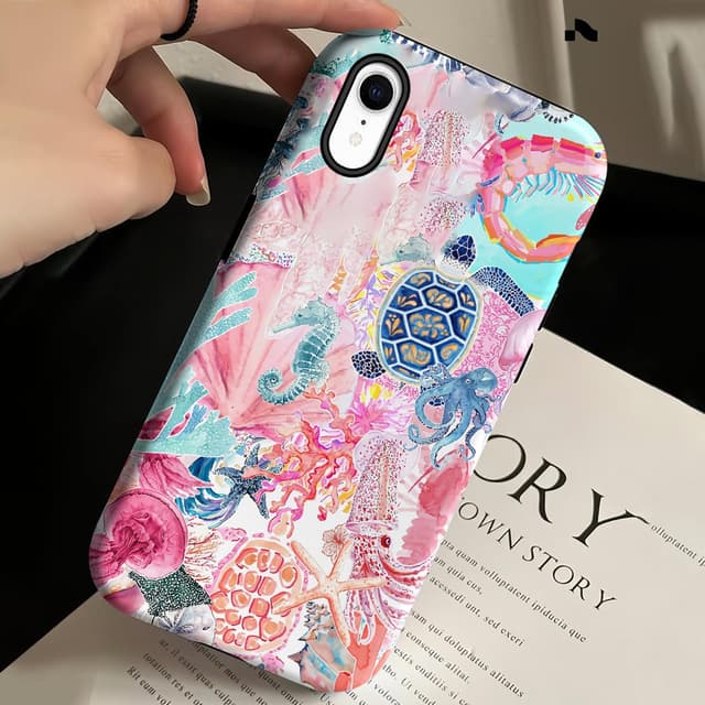 Detalle de TUUTPU Hybrid-Hülle für iPhone XR mit 2-Lagen-Schutz und Schildkrötenmuster