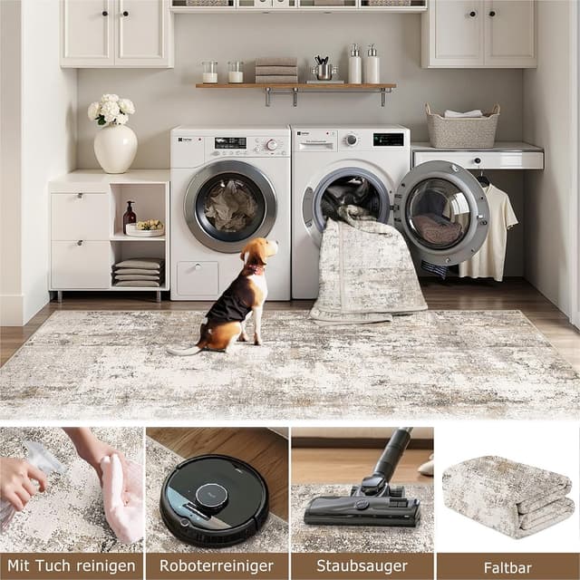 Detalle 2 de HUGEAR waschbarer Kurzflor Teppich 60x90 cm braun-grau, rutschfest (Eingangsbereich/Küche/Parkett)