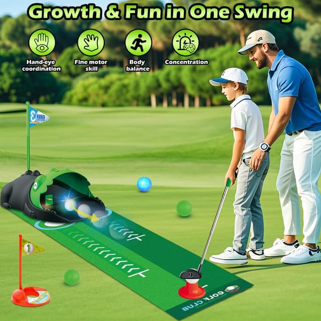 Thumbnail 6 de Clemas Upgraded Kids Toy Golf Set with Automatic Ball Returner, LED Light-Up Balls & Putting Mat