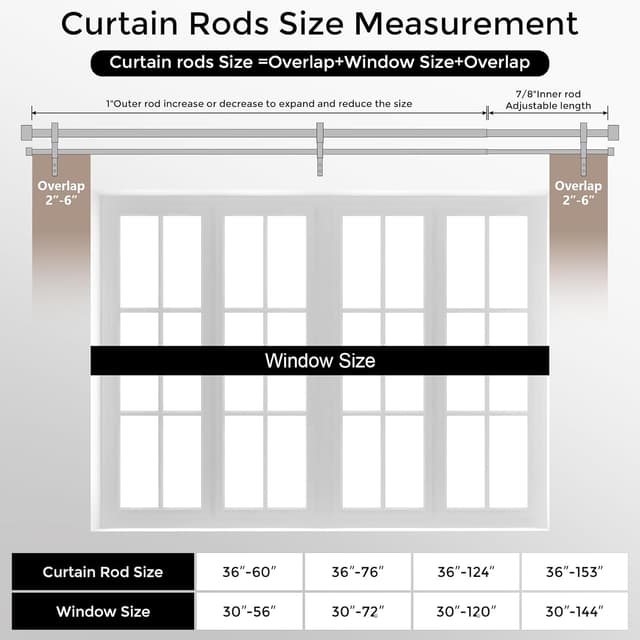 Thumbnail 6 de Black Double Curtain Rod (72 to 144 Inch Extra Long Dual Curtain Rods) Telescopic Metal Drapery Pole Set