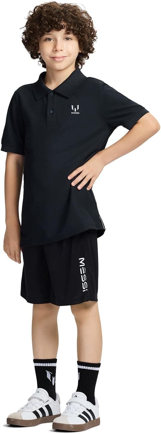 Detalle de Messi Boys' Lifestyle Short Sleeve Polo T-Shirt (Slim-Fit Graphic Tee) — Cotton Blend