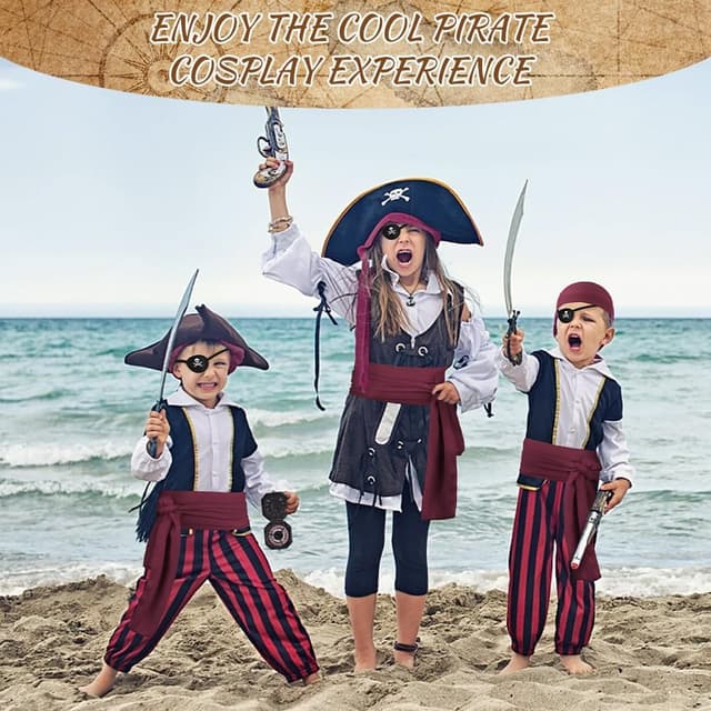 Detalle de Alaoo Kit Accessori Pirata da Capitano (bandana, cintura e accessori) per Halloween, Carnevale e feste