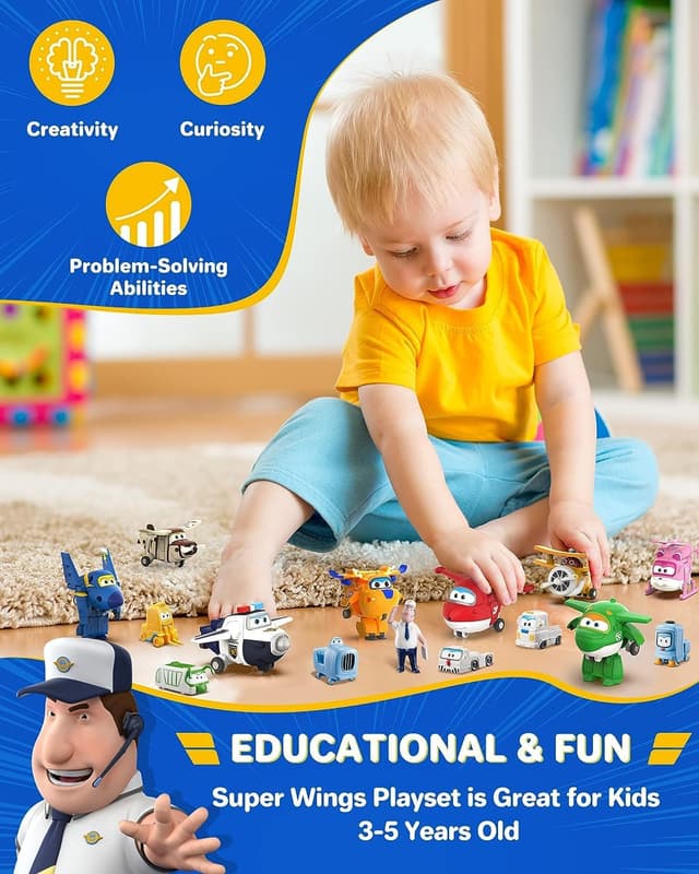 Detalle de Super Wings Transformable Toys 2 Inch, 15-Piece Jet Playset (2") for Kids Ages 3–5