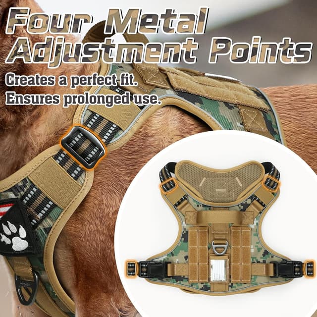 Detalle de rabbitgoo Large Dog Tactical No-Pull Harness with Molle Panel (Brown Camo) – Adjustable, Reflective Control Handle, Size L