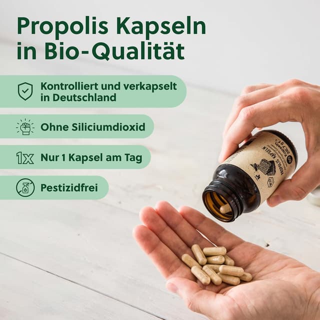 Detalle de beegut BIO Propolis Kapseln (60 Kapseln) – BIO Propolis-Extrakt in pflanzlicher Kapselhülle