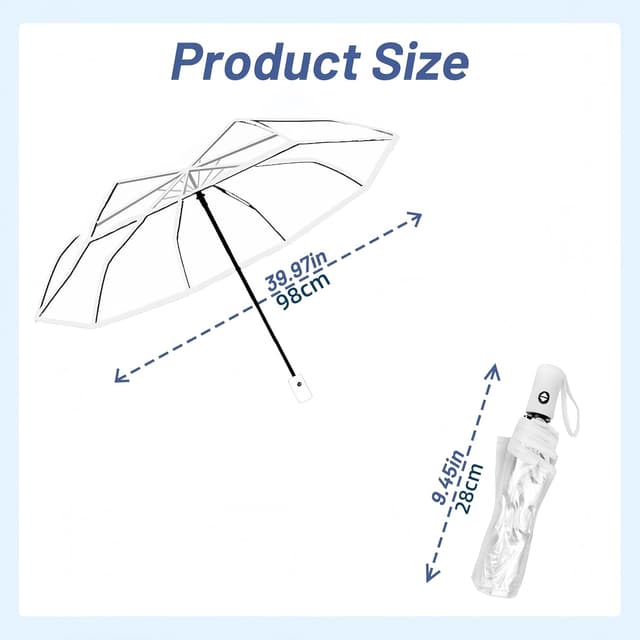 Detalle 1 de VIPOPICO Clear Umbrella Automatic Open Close – Compact Travel Clear Umbrella with Frosted Handle