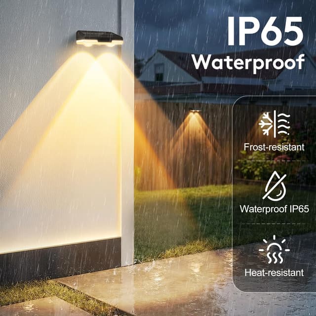 Detalle 2 de Solar Fence Lights Outdoor (4 Pack) – RGB Wall Lights, 9 Modes, IP65 Waterproof