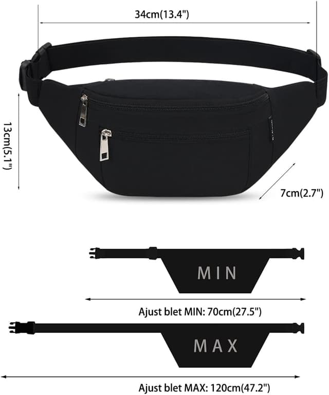 Detalle 2 de Bauchtasche Gürteltasche Hüfttasche Sport wasserdicht für Damen & Herren (Schwarz)