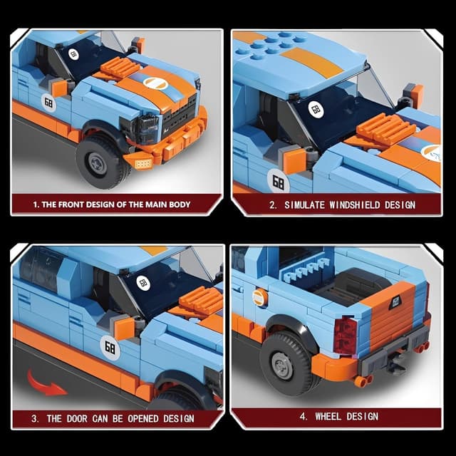 Detalle de DrmBeyd Technik Sportwagen Bausteine-Set (457 Teile) – Modellbau-Pickup im F-150 Stil für Heimdekoration