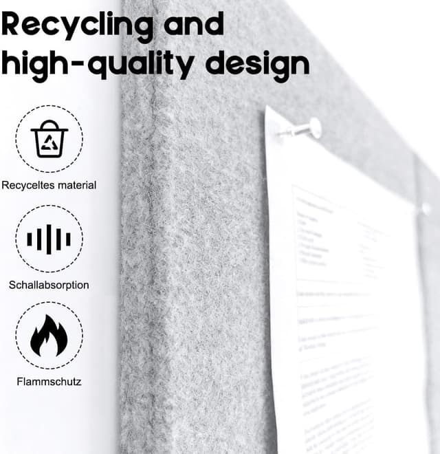 Detalle de DASIAUTOEM Filz Pinnwand-Set (6 Stück) 30 x 30 cm – Kork-/Kleidboard-Optik für Büro, Schule & Zuhause (Silbergrau)