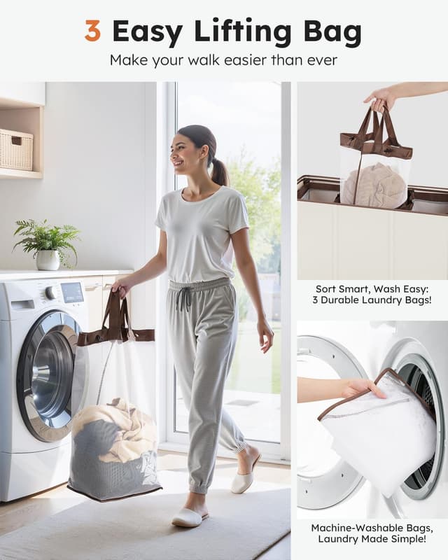 Detalle 2 de SOLEDI Wäschekorb 180 l mit 3 Fächern