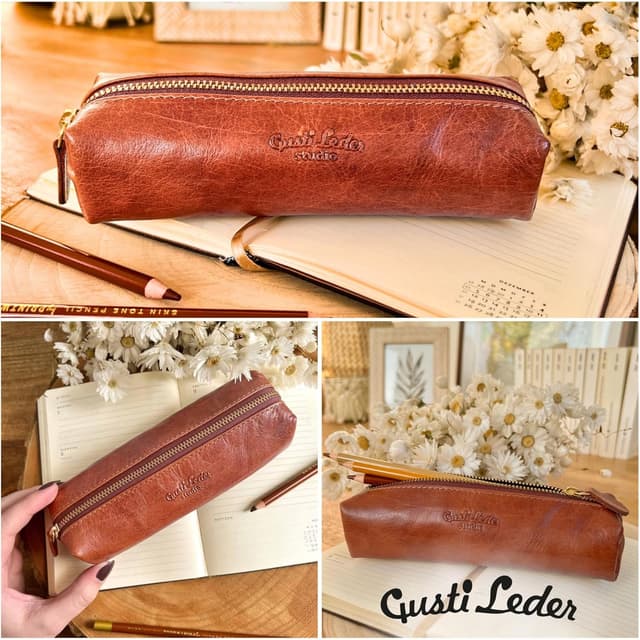 Detalle 2 de Gusti Leder studio Peter astuccio in vera pelle marrone impermeabile, stile vintage