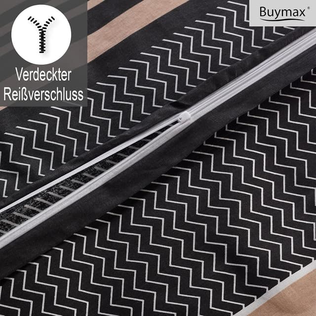 Detalle 2 de Buymax Bettwäsche 200x200 cm aus 100% Baumwolle, 3-teilig (Bettbezug + 2 Kissenbezüge 80x80) mit Reißverschluss