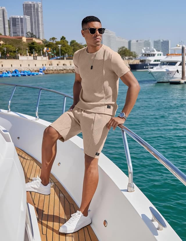 Detalle de UOUA Herren Shorts Set Sommer – 2-teiliges Jogginganzug-Outfit (Kurzarm) aus atmungsaktiven Materialien