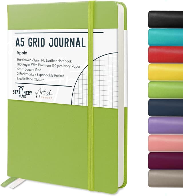 Detalle de STATIONERY ISLAND A5 Squared Notebook (Hardback, 120gsm graph paper) – 180 pages