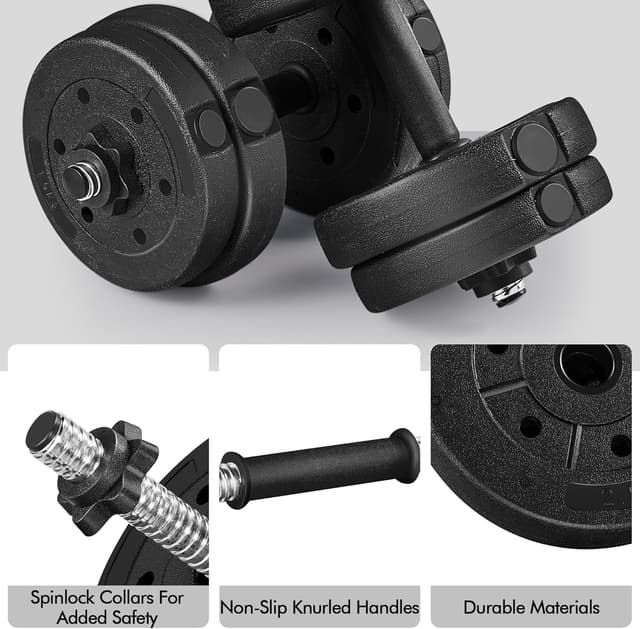 Detalle de Yaheetech set di 2 manubri regolabili con piastre (15 kg) e diversi pesi, nero