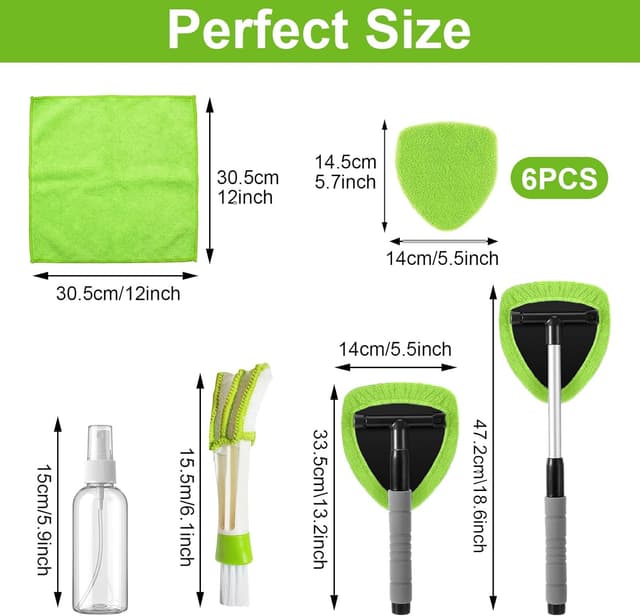 Detalle 2 de Autofensterreiniger mit ausziehbarem Griff, 6 Mikrofasertupfer und Sprühflasche – Kit für Windschutzscheibe & mehr
