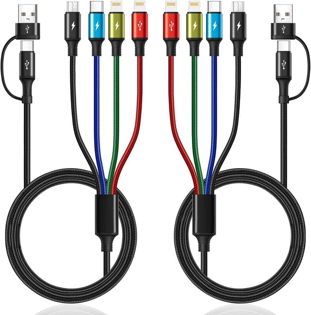 Detalle de MINLU Minlu Câble de charge 4 en 2 (lot de 2, 1,2 m) USB-A/C avec Micro-USB, Type-C et Lightning