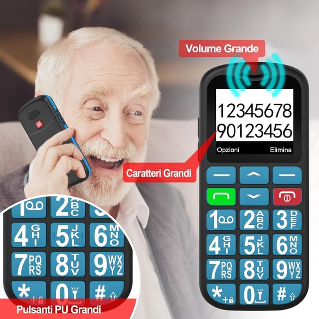 Detalle de Uleway Telefono Cellulare per Anziani 4G con Tasti Grandi e Tasto SOS, Nano SIM, USB-C, Display 1,77