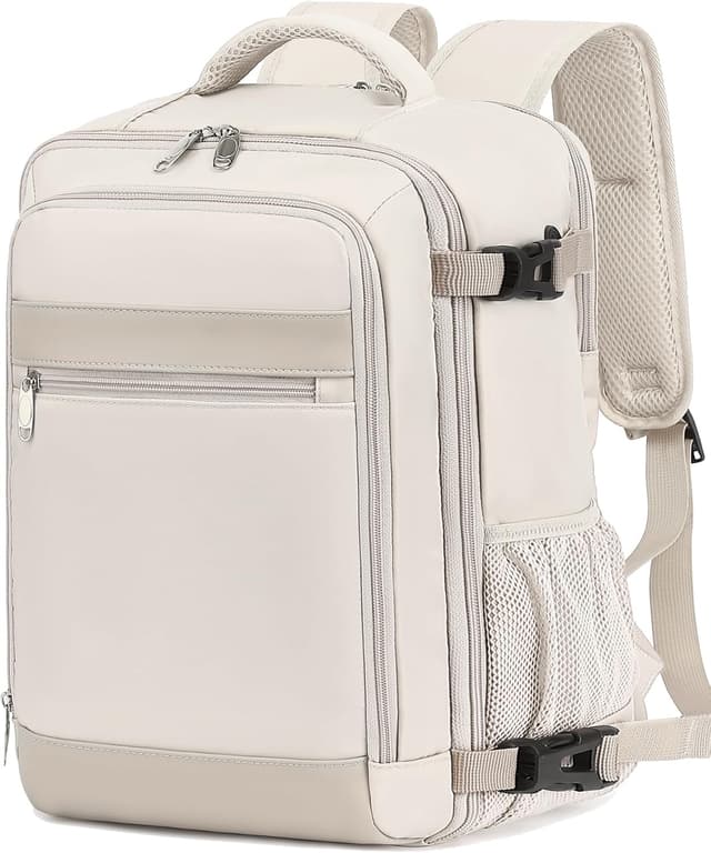 Detalle de KLOSTAIN Handgepäck-Rucksack 40 x 20 x 25 cm (20 L) mit 14-Zoll-Laptopfach – Beige